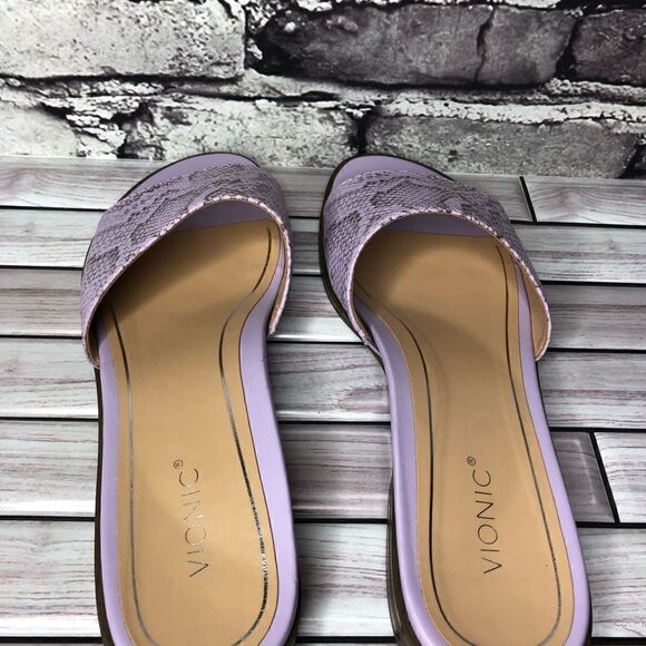 Vionic Demi Purple Leather Snake Embossed Orthopedic Sandals Women Sz 10M US/42 - Picture 11 of 16
